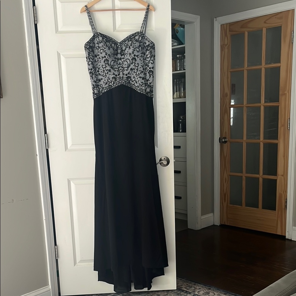 Chic Black and Silver Embellished Maxi Dress